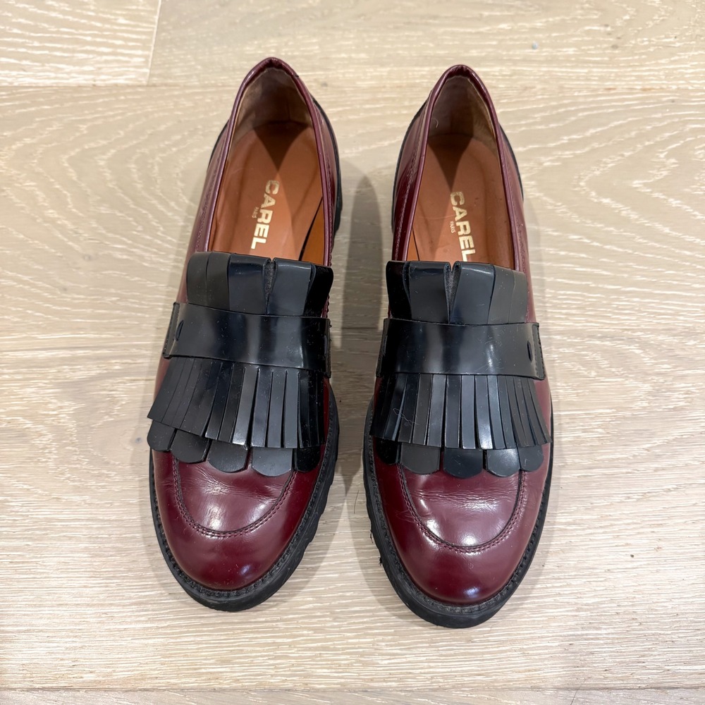 Carel Paris Loafers‎ Preppy Whimsigoth Boho Tassle Burgundy Academia Blsck 8.5
